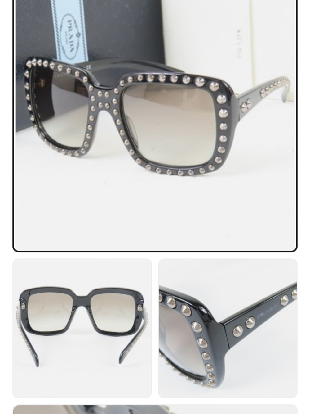 Prada Black Studded Square Sunglasses - Picture 2 of 9